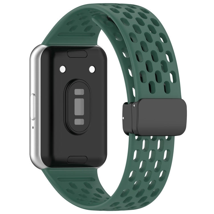 For Samsung Galaxy Fit 3 Hole Style Magnetic Folding Buckle Silicone Watch Band(Dark Green) - Watch Bands by PMC TechLife | Online Shopping South Africa | PMC TechLife