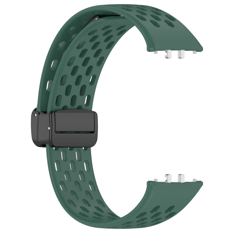 For Samsung Galaxy Fit 3 Hole Style Magnetic Folding Buckle Silicone Watch Band(Dark Green) - Watch Bands by PMC TechLife | Online Shopping South Africa | PMC TechLife