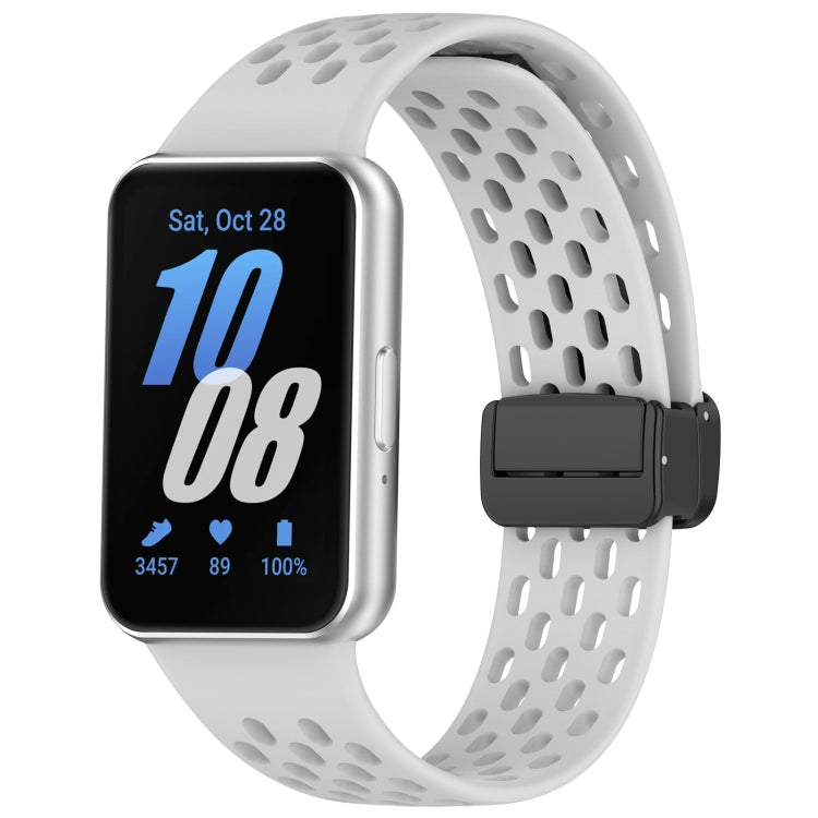 For Samsung Galaxy Fit 3 Hole Style Magnetic Folding Buckle Silicone Watch Band(Light Gray) - Watch Bands by PMC TechLife | Online Shopping South Africa | PMC TechLife