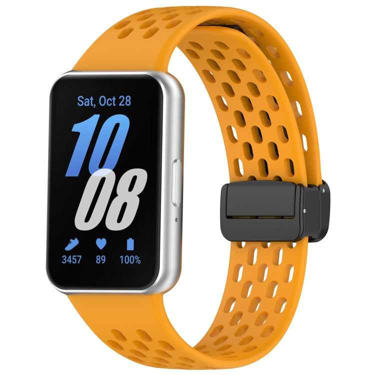For Samsung Galaxy Fit 3 Hole Style Magnetic Folding Buckle Silicone Watch Band(Yellow) - free shipping - PMC TechLife - Order now!
