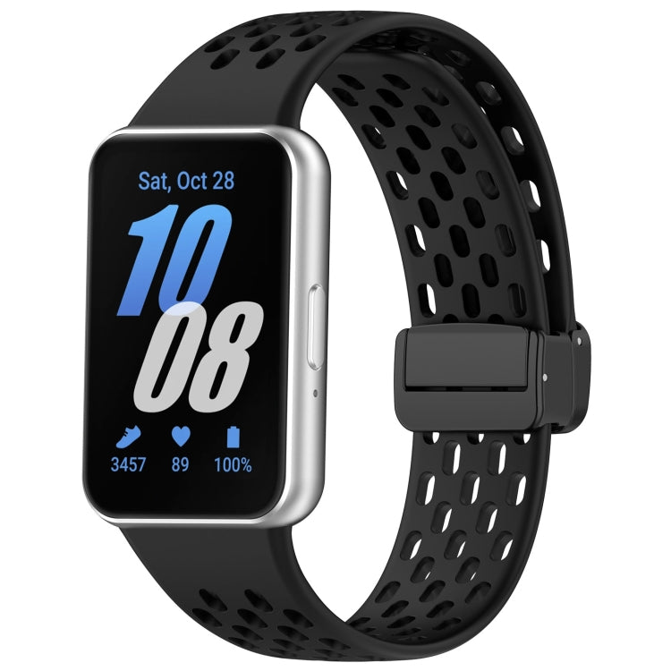 For Samsung Galaxy Fit 3 Hole Style Magnetic Folding Buckle Silicone Watch Band(Black) - free shipping - PMC TechLife - Order now!