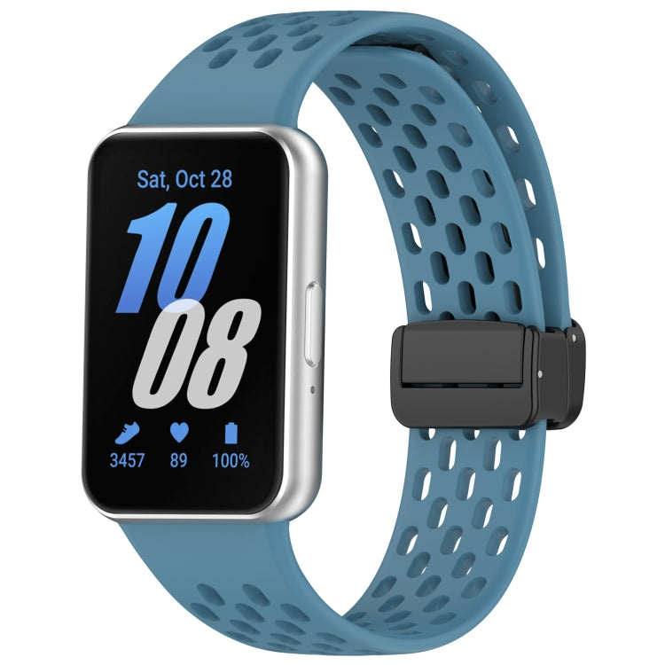 For Samsung Galaxy Fit 3 Hole Style Magnetic Folding Buckle Silicone Watch Band(Blue) - Watch Bands by PMC TechLife | Online Shopping South Africa | PMC TechLife