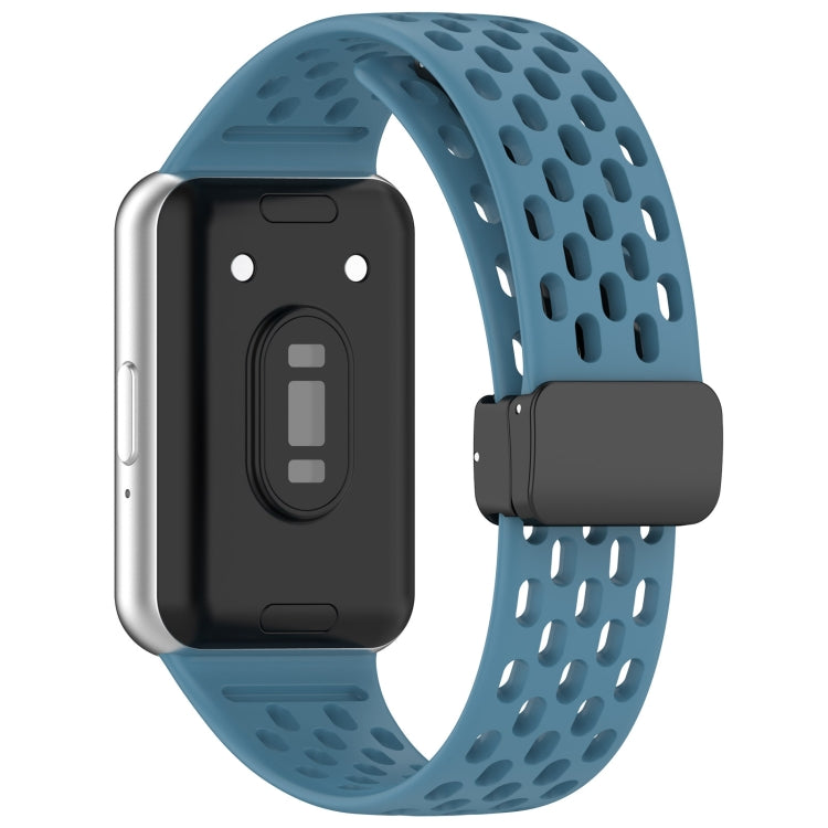 For Samsung Galaxy Fit 3 Hole Style Magnetic Folding Buckle Silicone Watch Band(Blue) - Watch Bands by PMC TechLife | Online Shopping South Africa | PMC TechLife