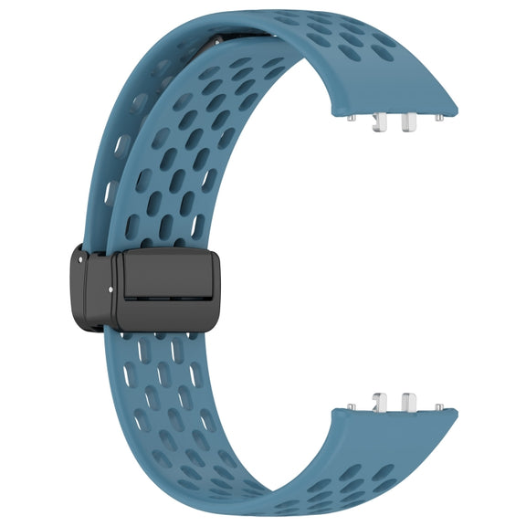 For Samsung Galaxy Fit 3 Hole Style Magnetic Folding Buckle Silicone Watch Band(Blue)
