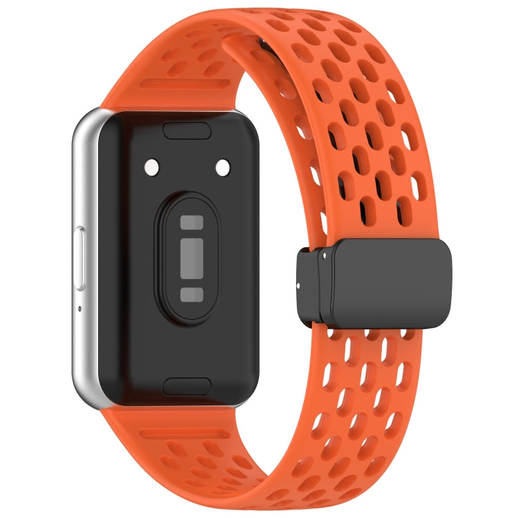 For Samsung Galaxy Fit 3 Hole Style Magnetic Folding Buckle Silicone Watch Band(Orange) - Watch Bands by PMC TechLife | Online Shopping South Africa | PMC TechLife