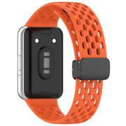 For Samsung Galaxy Fit 3 Hole Style Magnetic Folding Buckle Silicone Watch Band(Orange)