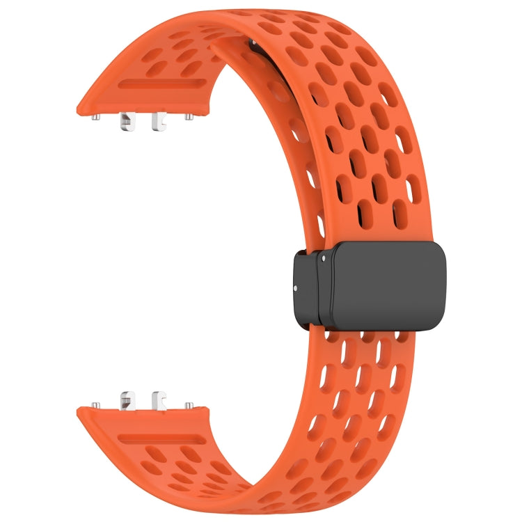 For Samsung Galaxy Fit 3 Hole Style Magnetic Folding Buckle Silicone Watch Band(Orange) - Watch Bands by PMC TechLife | Online Shopping South Africa | PMC TechLife