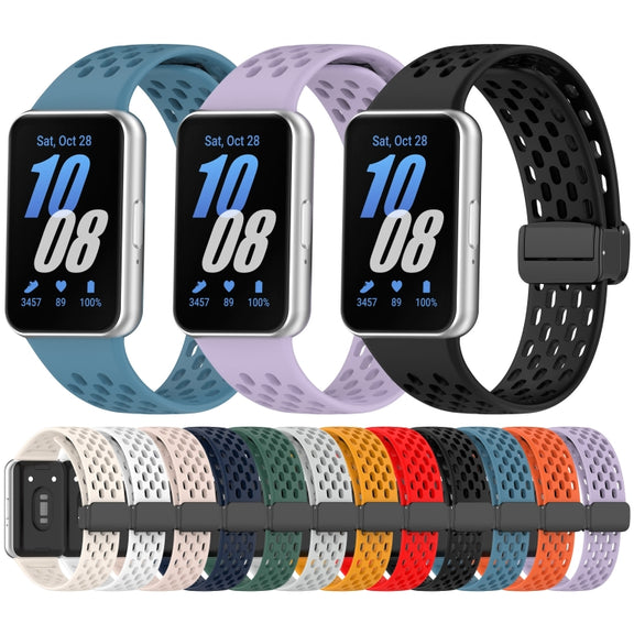 For Samsung Galaxy Fit 3 Hole Style Magnetic Folding Buckle Silicone Watch Band(Black)