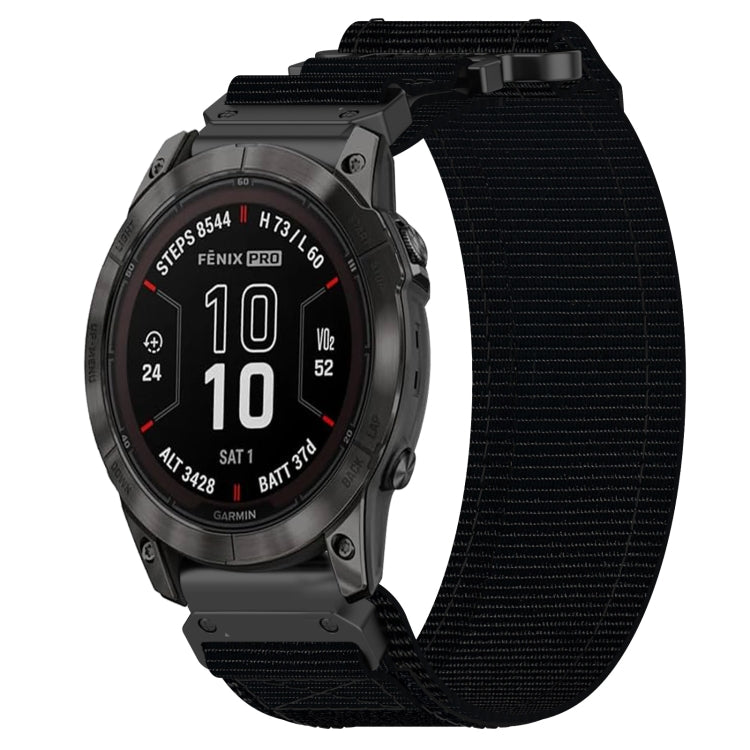 For Garmin Fenix 7 Pro 47mm 22mm Nylon Hook And Loop Fastener Watch Band(Black) - Watch Bands by PMC TechLife | Online Shopping South Africa | PMC TechLife