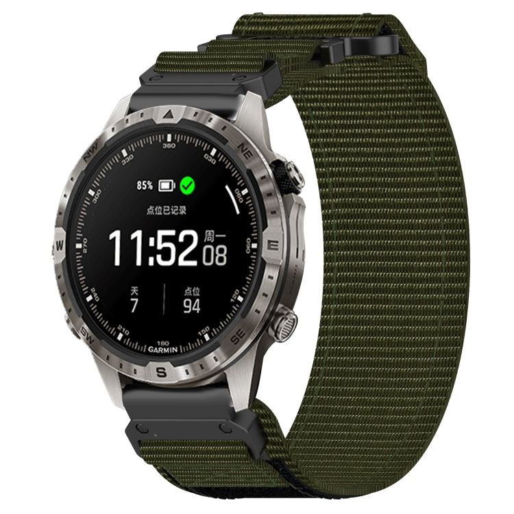 For Garmin MARQ Adventurer Gen 2 22mm Nylon Hook And Loop Fastener Watch Band(Army Green) - Watch Bands by PMC TechLife | Online Shopping South Africa | PMC TechLife