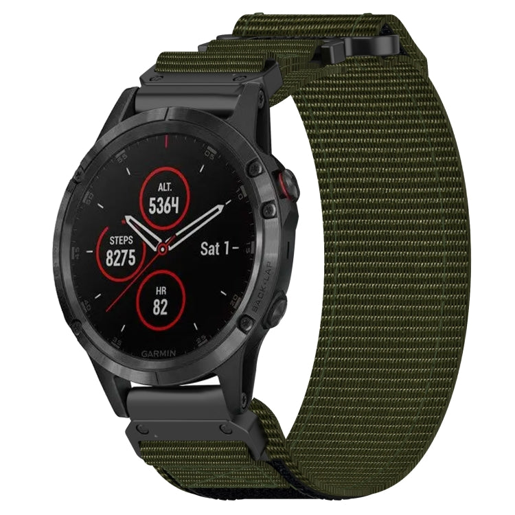 For Garmin Fenix 5 22mm Nylon Hook And Loop Fastener Watch Band(Army Green) - Watch Bands by PMC TechLife | Online Shopping South Africa | PMC TechLife