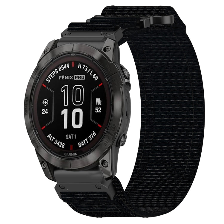 For Garmin Fenix 7X Pro 51mm 26mm Nylon Hook And Loop Fastener Watch Band(Black) - Watch Bands by PMC TechLife | Online Shopping South Africa | PMC TechLife