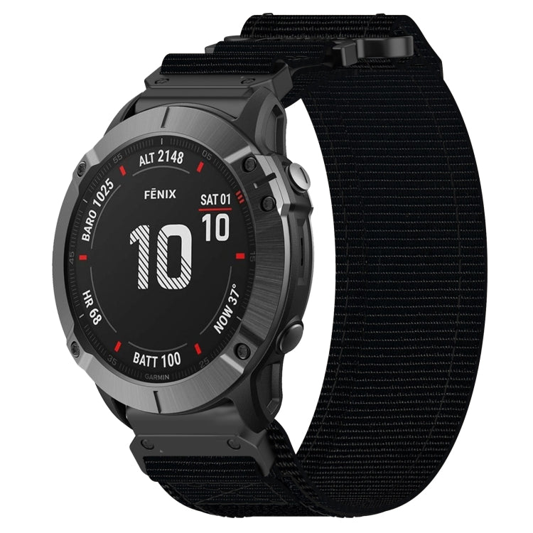 For Garmin Fenix 6X Pro 26mm Nylon Hook And Loop Fastener Watch Band(Black) - Watch Bands by PMC TechLife | Online Shopping South Africa | PMC TechLife