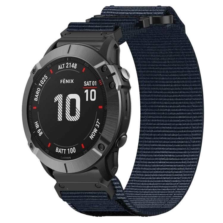 For Garmin Fenix 6X Pro 26mm Nylon Hook And Loop Fastener Watch Band(Blue) - Watch Bands by PMC TechLife | Online Shopping South Africa | PMC TechLife