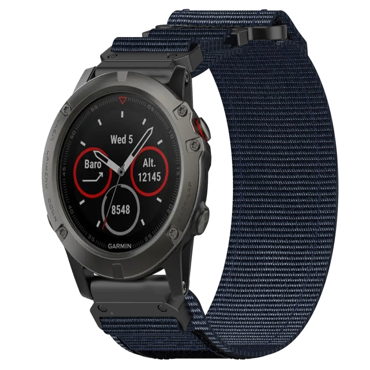 For Garmin Fenix 5X Sapphire 26mm Nylon Hook And Loop Fastener Watch Band(Blue) - Watch Bands by PMC TechLife | Online Shopping South Africa | PMC TechLife