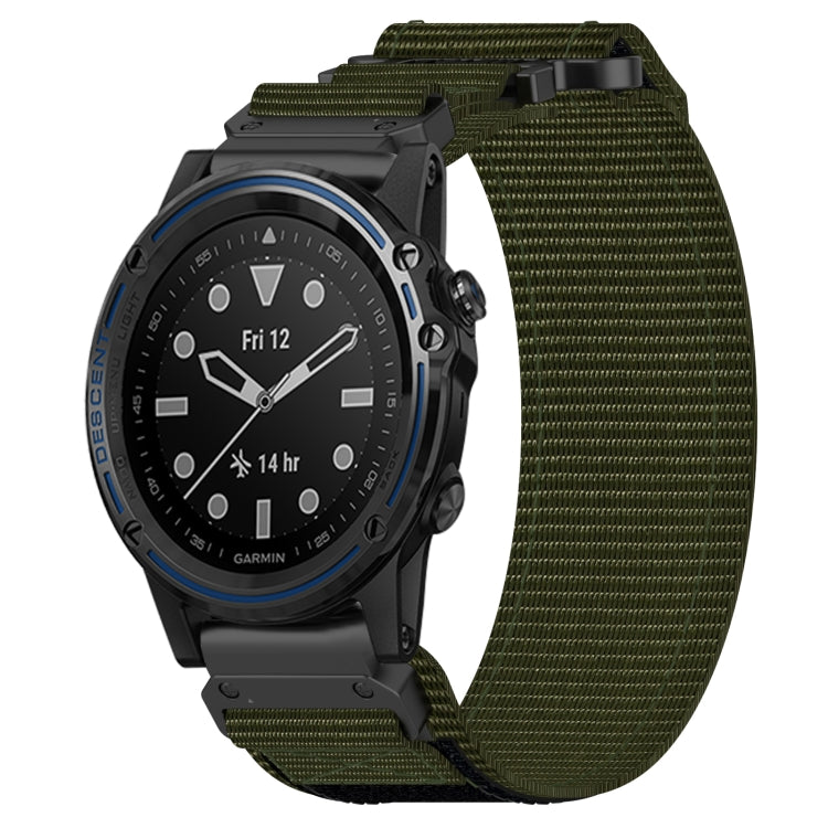For Garmin Descent MK 1 26mm Nylon Hook And Loop Fastener Watch Band(Army Green) - Watch Bands by PMC TechLife | Online Shopping South Africa | PMC TechLife
