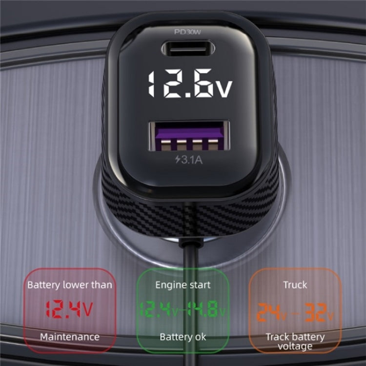 YQ6 PD 30W Fast Charging 2 x Type-C + 3 x USB Car Charger with 1.5m Extension Cable - Car Charger by PMC TechLife | Online Shopping South Africa | PMC TechLife | Buy Now Pay Later Mobicred