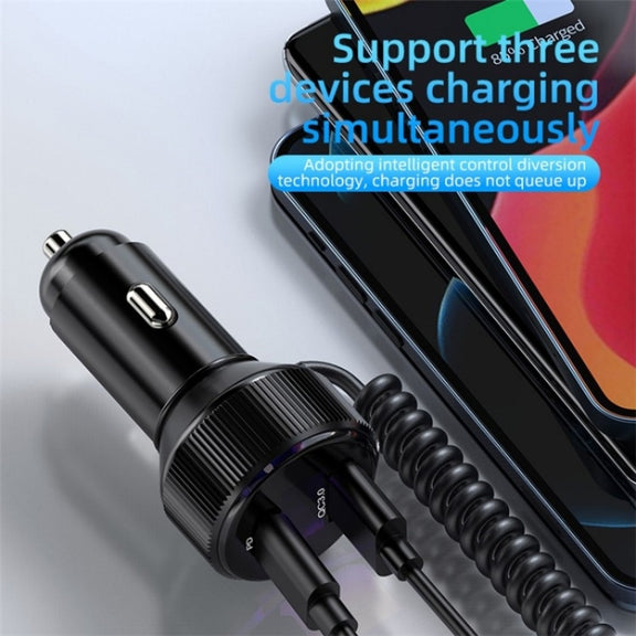 K18A PD 30W Retractable Type-C Cable USB+Type-C Dual Port Aluminum Alloy Car Charger