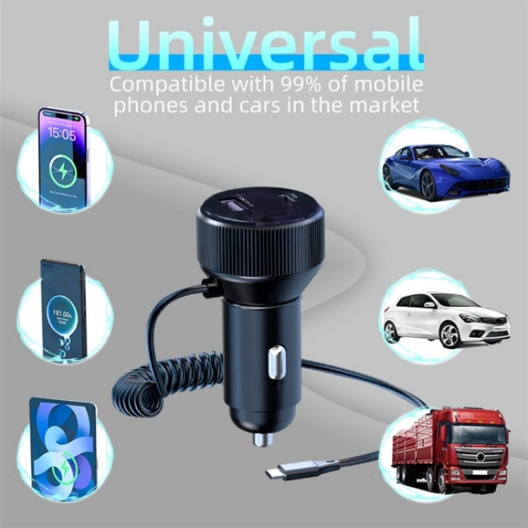 K18A PD 30W Retractable Type-C Cable USB+Type-C Dual Port Aluminum Alloy Car Charger - Car Charger by PMC TechLife | Online Shopping South Africa | PMC TechLife | Buy Now Pay Later Mobicred