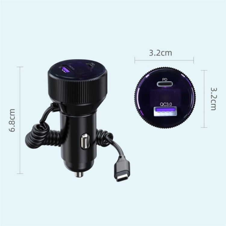 K18A PD 30W Retractable Type-C Cable USB+Type-C Dual Port Aluminum Alloy Car Charger - Car Charger by PMC TechLife | Online Shopping South Africa | PMC TechLife | Buy Now Pay Later Mobicred