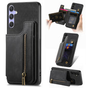 For Samsung Galaxy S25 5G Retro Leather Zipper Wallet Back Phone Case(Black)