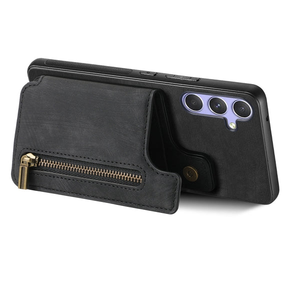 For Samsung Galaxy S25 5G Retro Leather Zipper Wallet Back Phone Case(Black)