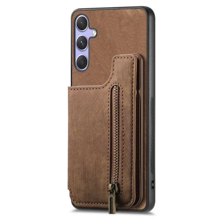 For Samsung Galaxy S25+ 5G Retro Leather Zipper Wallet Back Phone Case(Brown) - free shipping - PMC Jewellery - Order now!
