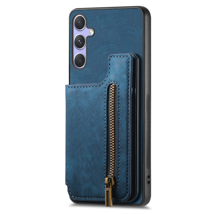 For Samsung Galaxy S25 Ultra 5G Retro Leather Zipper Wallet Back Phone Case(Blue) - free shipping - PMC Jewellery - Order now!