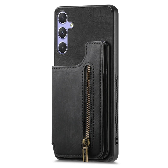 For Samsung Galaxy S25 Ultra 5G Retro Leather Zipper Wallet Back Phone Case(Black)