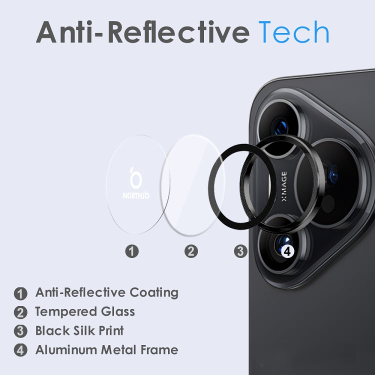 For Huawei Pura 70 NORTHJO Camera Lens CD Vein Metal Ring Tempered Glass Film(Black)