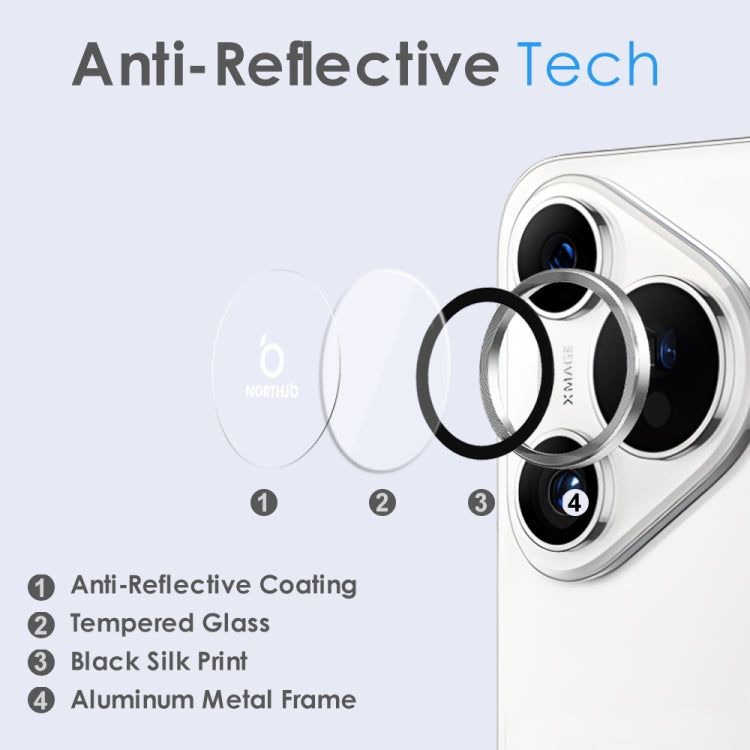For Huawei Pura 70 NORTHJO Camera Lens CD Vein Metal Ring Tempered Glass Film(Silver) - free shipping - PMC Jewellery - Order now!