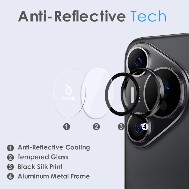 For Huawei Pura 70 Pro NORTHJO Camera Lens CD Vein Metal Ring Tempered Glass Film(Black)