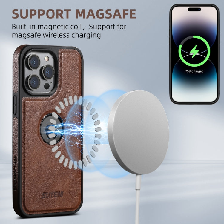 For iPhone 16 Plus Suteni G1 Magsafe Leather Back Phone Case(Brown) - free shipping - PMC Jewellery - Order now!