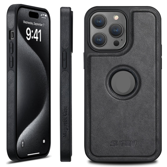 For iPhone 16 Pro Max Suteni G1 Magsafe Leather Back Phone Case(Black)