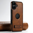 For iPhone 16 Suteni G2 Magsafe Oil Wax Leather Back Phone Case with Holder(Brown) - iPhone 16 Cases by Suteni | Online Shopping South Africa | PMC TechLife | Buy Now Pay Later Mobicred