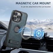 For iPhone 16 Pro Suteni G2 Magsafe Oil Wax Leather Back Phone Case with Holder(Blue)