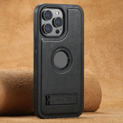 For iPhone 16 Pro Max Suteni G2 Magsafe Oil Wax Leather Back Phone Case with Holder(Black)