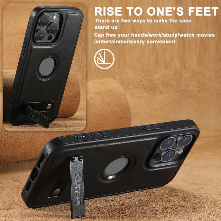 For iPhone 16 Pro Max Suteni G2 Magsafe Oil Wax Leather Back Phone Case with Holder(Black) - free shipping - PMC Jewellery - Order now!