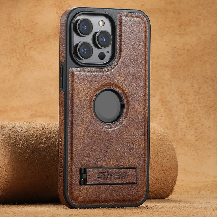 For iPhone 16 Pro Max Suteni G2 Magsafe Oil Wax Leather Back Phone Case with Holder(Brown) - free shipping - PMC TechLife - Order now!