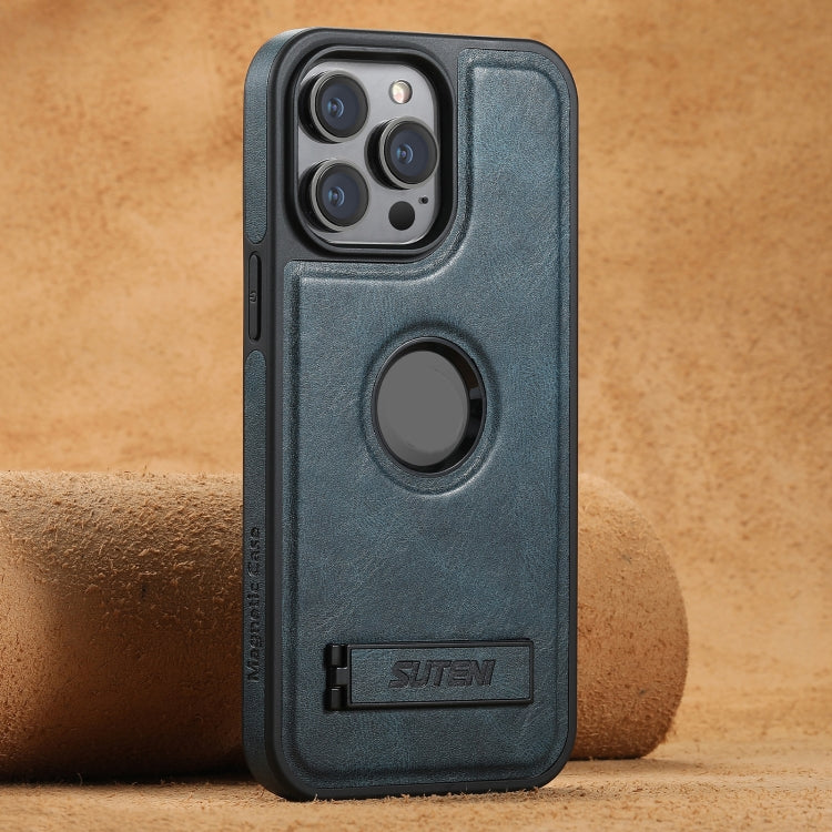 For iPhone 16 Pro Max Suteni G2 Magsafe Oil Wax Leather Back Phone Case with Holder(Blue) - iPhone 16 Pro Max Cases by Suteni | Online Shopping South Africa | PMC TechLife | Buy Now Pay Later Mobicred