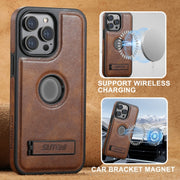 For iPhone 16 Pro Suteni G2 Magsafe Oil Wax Leather Back Phone Case with Holder(Black)