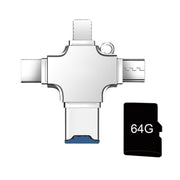4 in 1 USB-C / Type-C  USB 2.0 + Micro USB + 8 Pin Adapter TF Card Reader, Memory Card:64GB(Sliver)
