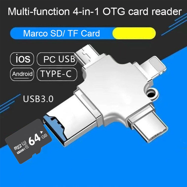 4 in 1 USB-C / Type-C  USB 2.0 + Micro USB + 8 Pin Adapter TF Card Reader, Memory Card:16GB(Sliver) - free shipping - PMC TechLife - Order now!