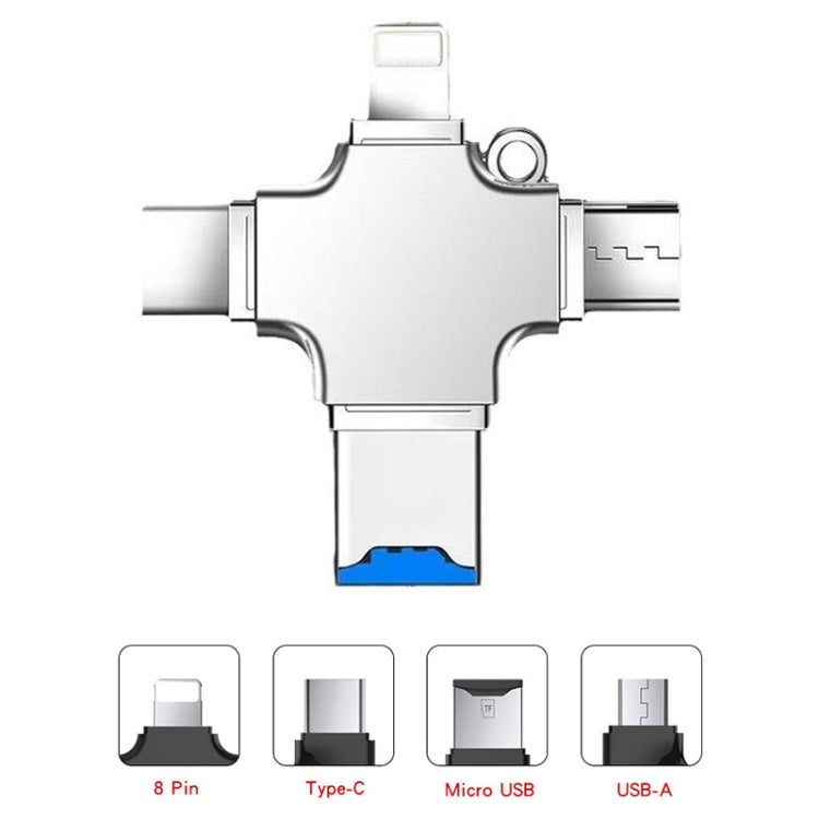 4 in 1 USB-C / Type-C  USB 2.0 + Micro USB + 8 Pin Adapter TF Card Reader, Memory Card:32GB(Sliver)