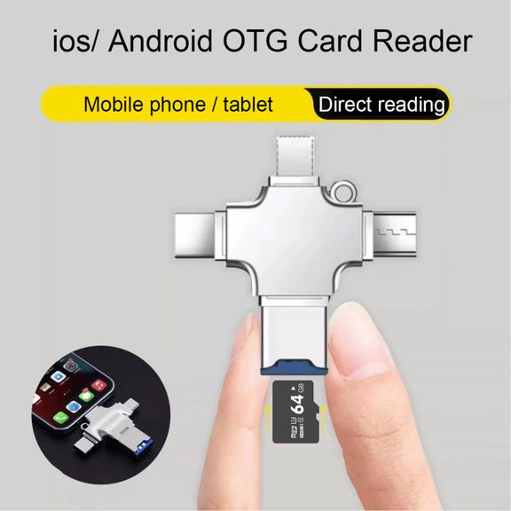 4 in 1 USB-C / Type-C  USB 2.0 + Micro USB + 8 Pin Adapter TF Card Reader, Memory Card:16GB(Sliver)