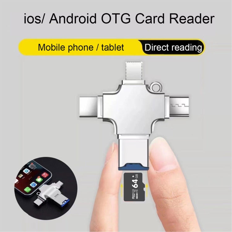 4 in 1 USB-C / Type-C  USB 2.0 + Micro USB + 8 Pin Adapter TF Card Reader, Memory Card:16GB(Sliver)
