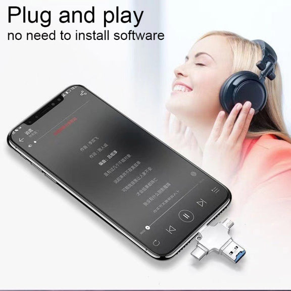 4 in 1 USB-C / Type-C  USB 2.0 + Micro USB + 8 Pin Adapter TF Card Reader, Memory Card:32GB(Sliver)
