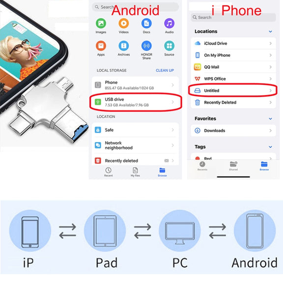 4 in 1 USB-C / Type-C  USB 2.0 + Micro USB + 8 Pin Adapter TF Card Reader, Memory Card:32GB(Sliver)