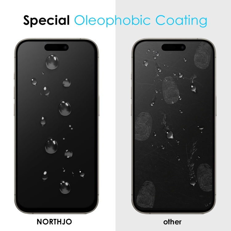 For iPhone 15 Pro Max NORTHJO A++ 28 Degree Privacy Full Glue Silk Printing Tempered Glass Film