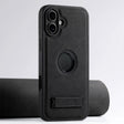 For iPhone 16 Suteni G2 Magsafe Litchi Texture Leather Back Phone Case with Holder(Black) - iPhone 16 Cases by Suteni | Online Shopping South Africa | PMC TechLife | Buy Now Pay Later Mobicred